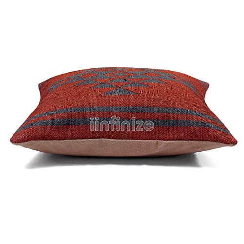 Iinfinize IIN-CC-337 Wool Jute Cushion Home Decor Pillow Cover Bohemian Kilim Cushion Case Bedroom Pillow Cover Ethnic Couch Decor Cushion Vintage Square Pillow Sham 18X18 Inch thumb #2