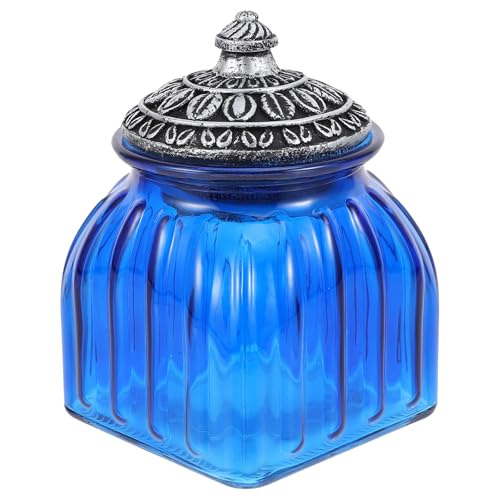 Tofficu Tarro de Almacenamiento de Vidrio Azul Tapa de Resina, Diseño Europeo Barroco, Capacidad Media, Recipiente Hermético para Cocina, Sellado contra Polvo y Humedad, Adecuado