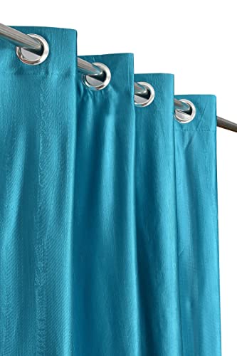 Image of DEVSANG Polyester (2 Print and 1 Solid) Grommet Curtains for Door 7 Feet Long Set of 3, Aqua, Fade Resistant | Light-Filtering