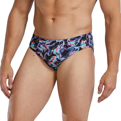 TYR Men's Durafast Elite Racer Brief Swimsuit, 38, Multi/Energia