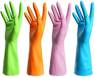 4 Pair Waterproof Reusable Dishwashing Nitrile Gloves for Car-Washing Laundry Household Cleaning Medium