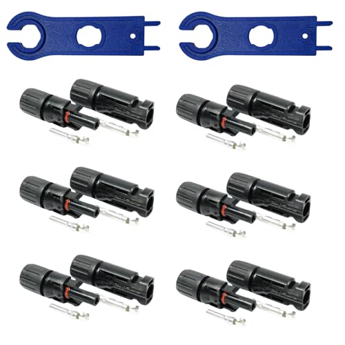 SOLARTRONICS 6 Paar Solarstecker , Männlich/Weiblich Solarpanel Kabelstecker, IP67 Wasserdicht, PV Stecker kompatibel mit MC4, Steckverbinder für 4mm² - 6mm² Solarkabel mit Solar-Spannschlüssel