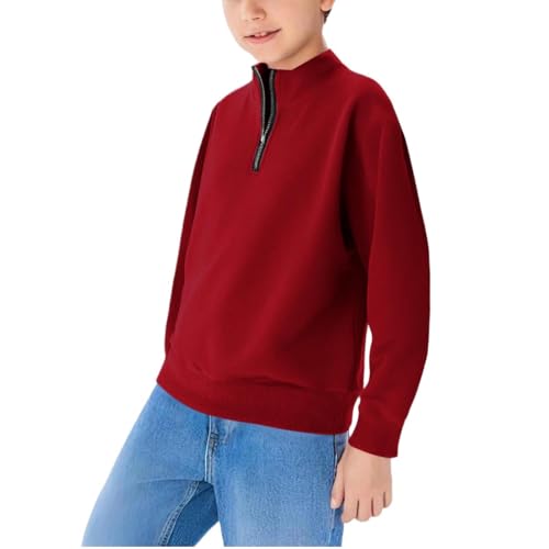 Boys Half Zipper Sweatshirts Cute Trendy Fall Pullover Tops for Youth Long Sleeve Sweater Workout School Sport Clothes Red