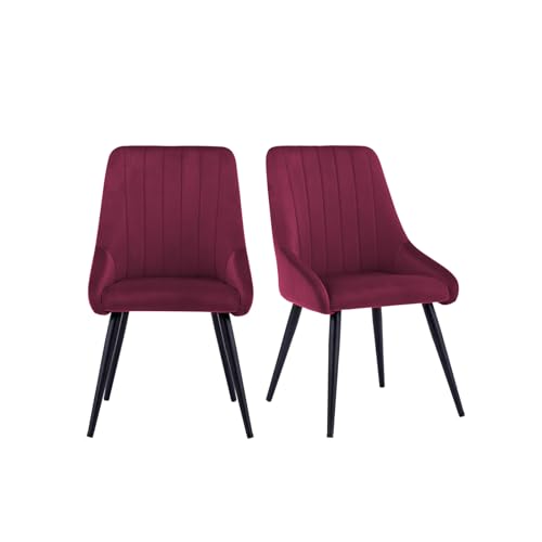 Image of Finch Fox Morris Velvet Dining Chair for Living Room, Bedroom, Home Office with Black Metal Legs in Dark Pink Color (Set of 4)