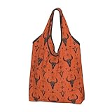 GVYGVY Bolsa grande para mujer, ligera, reutilizable, plegable, cómoda, con estampado de calavera de cabra naranja, bolsas de compras para comestibles, bolsas de tela, trabajo, playa, viajes, con asas