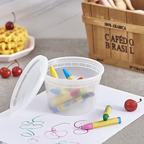 Image of [240 Set - 16 oz.] Plastic Deli Food Storage Containers With Lids, Disposable togo containers for soup, Meal Prep, Slime | BPA Free | Stackable | Leakproof | Microwave | Dishwasher | Freezer Safe
