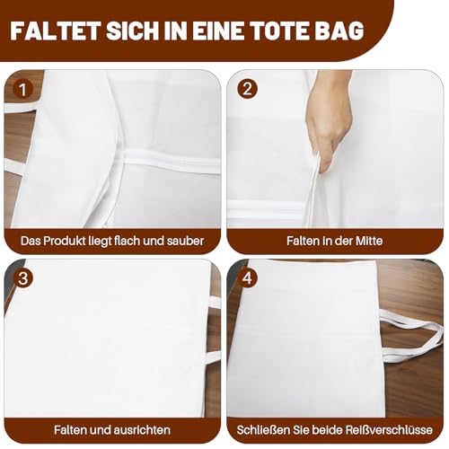 Kleidersack Lang 180×60 cm, Faltbare Kleiderhülle mit 4 Taschen, Atmungsaktiver Kleidersack mit Griffen, 26cm Seitenlänge, Staubdichte Kleidungsschutztasche,Für Brautkleider,Abendkleider,Mäntel(Weiß)