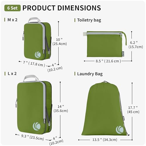 Cipway Compression Packing Cubes Set, Ultralight Expandable Travel Packing Organizers for Carry on Luggage (Green 6pcs)