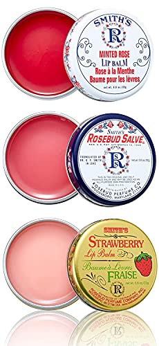 Smiths Rosebud Salve- Collectors Lavish Layers 0.8Oz Set & 0.5Oz Rosebud Trio Lip Balm- Original Rose Salve, Minted Rose, Strawberry Lip Balm Bulk & Trio Rosebud Lip Gloss Tubes Set- Self Care E-Book #TOP2