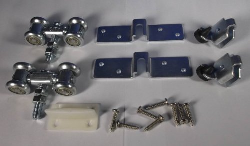 Schiebetür Beschlagset mit Laufwagen/Laufkatze | Wartungsfreie Leichtgängige Geräuscharme Laufrollen | 2 Auflaufstopper | Laufschiene 300 cm Stahl | Belastbar bis max. 90 kg