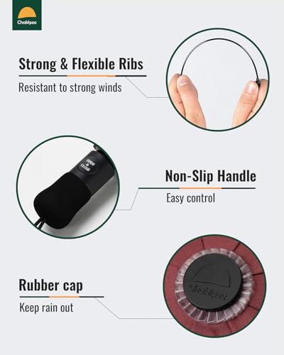 Chakipee Ombrello Portatile Riflettente - Pieghevole Antivento Da Pioggia Compatto Da Viaggio - Automatico Ombrelli Resistenti Ventilato Per Uomo E Donna Rosso 8 Ossain Fibra Di Vetro - 5