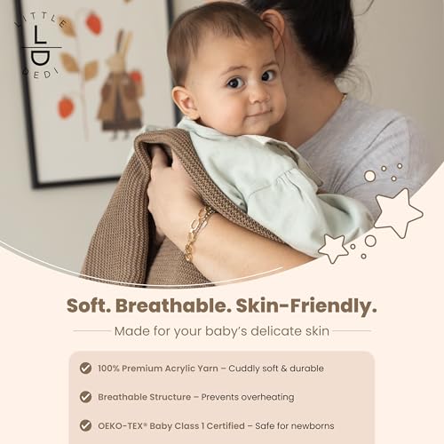 Image of Soft Knit Baby Blanket 30x40 in, Mocha Meringue - Oeko-Tex Certified, Breathable Swaddle & Receiving Blanket for Newborns, Crib & Stroller, Machine Washable