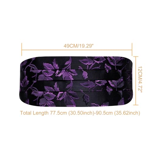 Image of Barry.Wang Men Silk Paisley Cummerbund and Pre-tied Bowtie Handkerchief Cufflink Set for Tuxedo