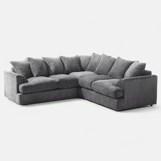 Kingsize Jumbo Cord Corner Sofa Set + Footstool, Grey (Corner)