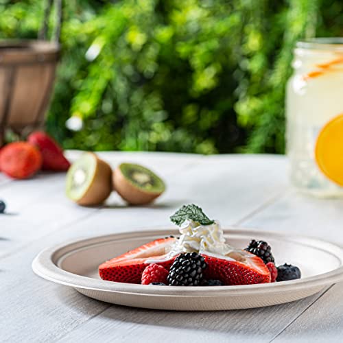 100% Compostable 9 Inch Heavy-Duty Paper Plates [125 Pack] Eco-Friendly Disposable Sugarcane Plates - Brown Unbleached #TOP5