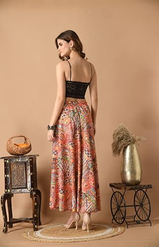 Image of VAGISHA Women's 4-Metre Flared Long Skirt | Skirts for Women Long Length | Long Skirts for Girls | Ethnic & Boho Printed Wear with Elastic Waist | Perfect for Party, Festive & Casual Look