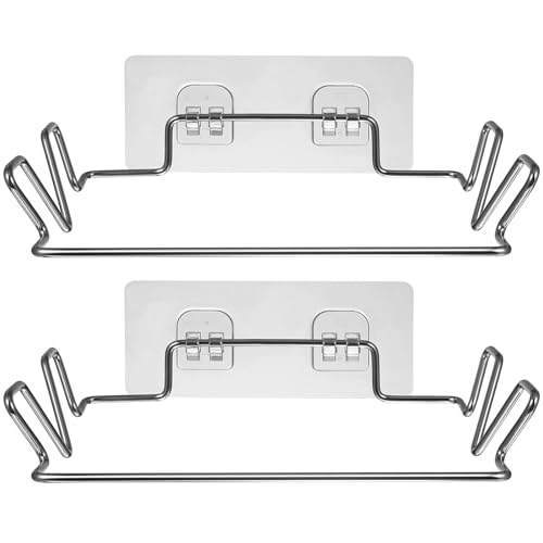 Lurrose 2セット ステンレス製粘着式ゴミ袋ホルダー キッチン浴室用強力接着 簡易吊り下げオーガナイザー タオル掛け兼用シンク下収納ラッ