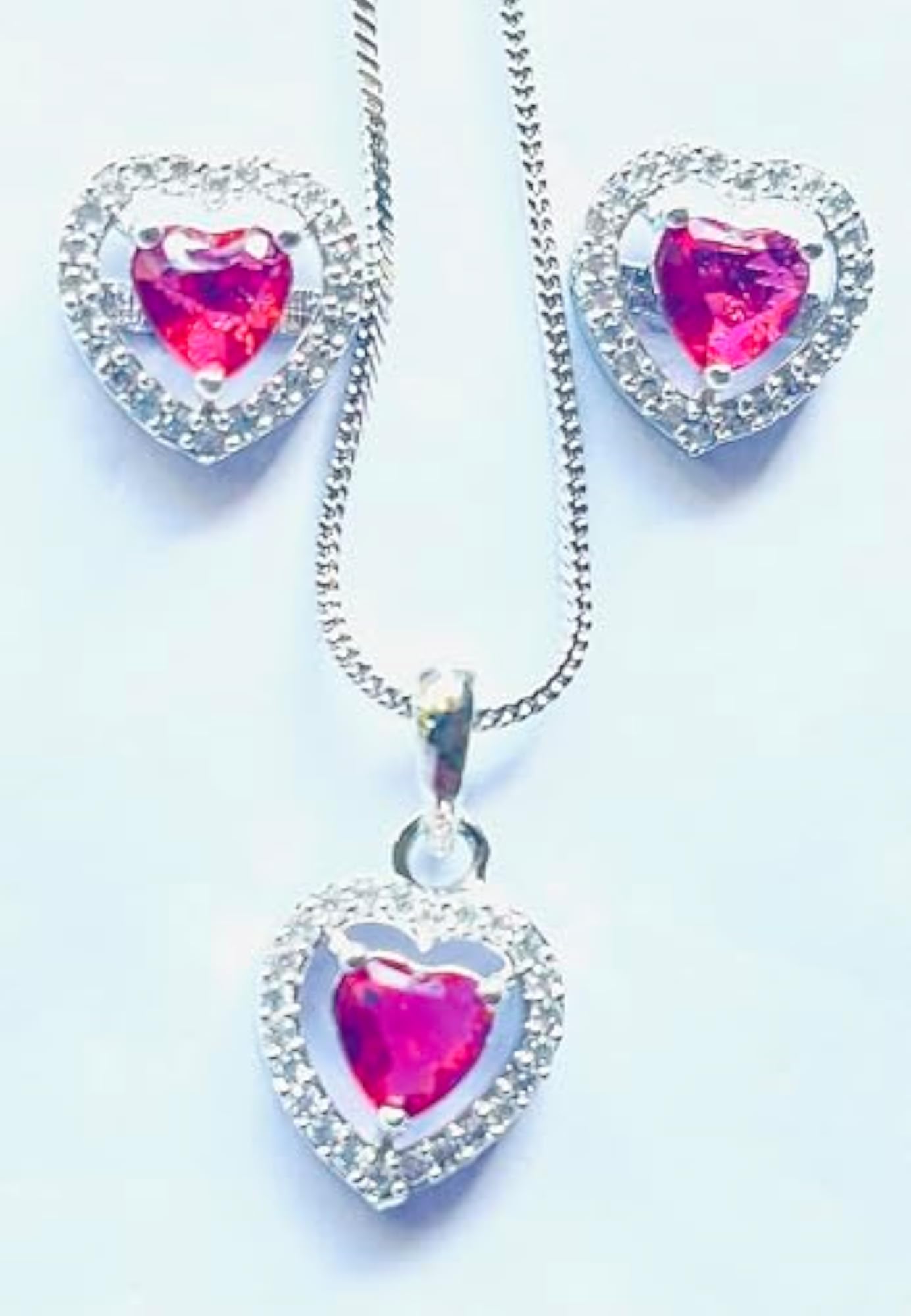 Heart-Shaped Ruby Red Dainty Pendant Set with CZ
