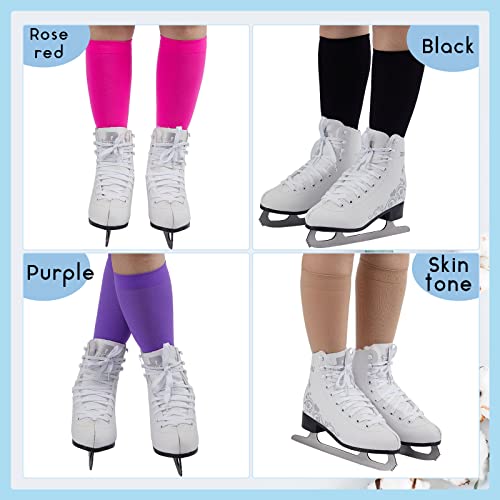 Handepo 4 Pairs Figure Skating Socks High Tights Skate Sock Ice Nylon Skating Socks for Ice Skates Dance3
