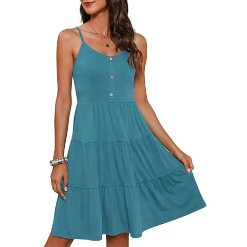 Robe de plage d'été à bretelles spaghetti et bouton plissé AMN22051701