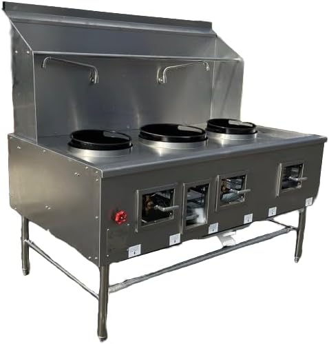 Commercial Chinese Wok Range, 3-Hole Gas Stove with 42-Inch Cooking Surface, Natural Gas, Stainless Steel Construction TC-W3L1 ETL