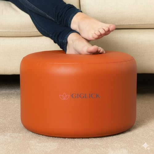 Image of 4XL Bean Bag with Footrest and Cushion (Filled with Beans) | Ready to Use | Premium Leatherette | High-Density Beans Filled | Double Stitching | 6 Months Warranty Color- (Orange)