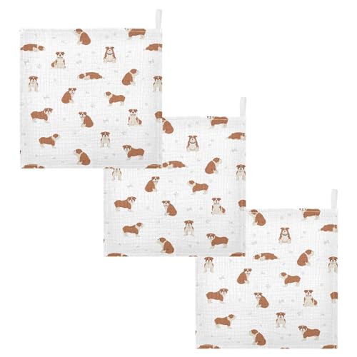 Image of vvfelixl Baby Cotton Washcloths English Bulldog Infants Bath Towel for Unisex Puppy Face Towels for Newborn, Natural Baby Wipes Delicate Skin, 11.8 X 11.8 inch, one sizex3