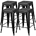 Yaheetech 24inch Metal Bar stools Set of 4 Counter Height Kitchen Barstools Modern Industrial Backless Stackable Metal Chairs with Square Seat Indoor/Outdoor Black