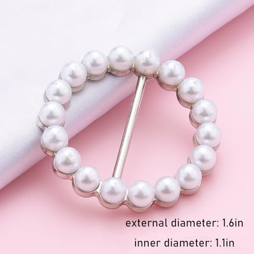 Image of Scarf Ring Clip for Women 4PCS T-Shirt Clips Metal Round T-Shirt Tie Ring Rhinestone Pearl Tshirt Clips Buckle Clothing Ring Wrap Holder