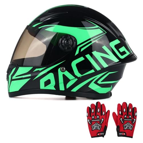 Casco Infantil De Moto con Visera Solar, Homologado ECE 22.06, Casco Integral para Niños con Guantes, Casco De Motocross para Niños Y Niñas De 3 A 10 Años A,L/(51~52cm)