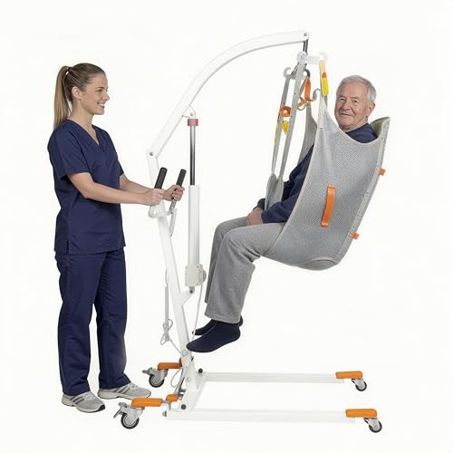 Image of Electric Patient Lift with Sling, Plug-in Powered, White | 350LBS Capacity, Full /Partial Paralysis Mobility Aid, Body Transfer Hoist for Home Care, Hospital
