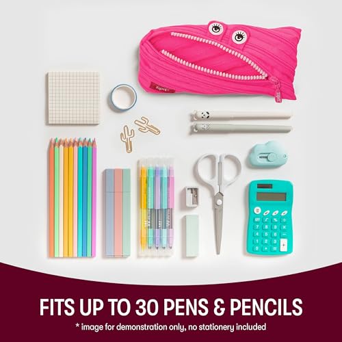 Image of ZIPIT Monster Pencil Case for Girls, Cute Zipper Pouch for Kids Teens, Stationery Bag for School ,Pink