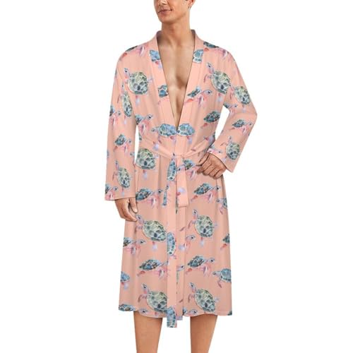 Cute Little Turtles Funny Men's Robe Soft Lightweight Bathrobe Long-sleeve Spa Robes