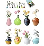 8PCS Cute Mini Vase Magnets for Fridge, Ceramic Refrigerator Magnets, Small 3D Plant Vase, Suitable for Fridge, Kitchen, Office Decoration(Contains 8 Artificial Flowers)