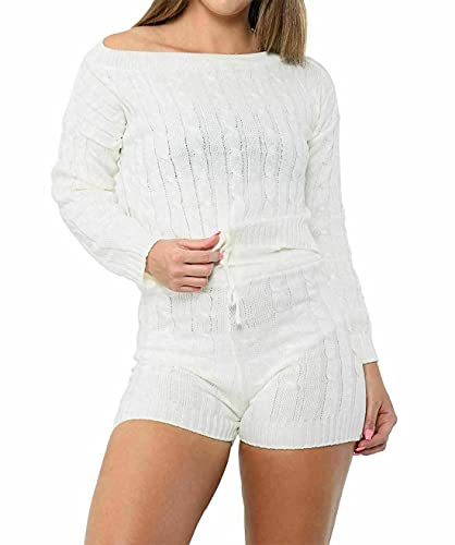 Ensemble de survêtement en tricot torsadé avec haut court et short pour femme