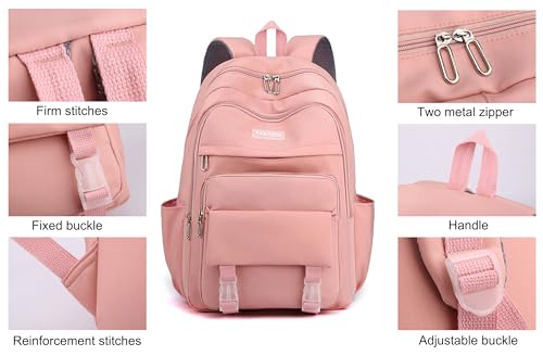 JiaYou Girls Junior Middle School Backpack Solid Color Casual Daypack Laptop Bag fit for School Travel Leisure time(Black,25 Liter)4