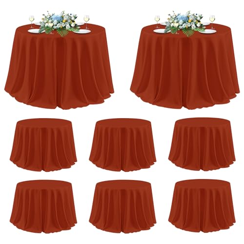 Image of sancua Thanksgiving Round Tablecloth 120 Inch Diameter, 8 Pack Rust Circle Polyester Fabric Fall Table Cloth for Holiday Party Reception Washable Burnt Orange Table Cover (Fit 48-96 Inch Tables)