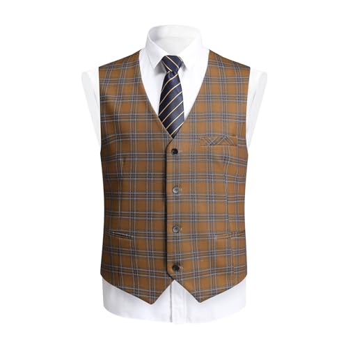 YFFUSHI Men's Plaid Tweed 3 Piece Suit Slim Fit Button Dinner Suit Tuxedo3