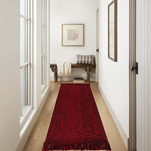 Collive Hallway Runner Rug, 2' X 6' Hand-Woven Reversible Washable Entryway Rug, Red Cotton Modern Farmhouse Laundry Room Rug Long Carpet For Bathroom Sink Foyer Bedroom #TOP3