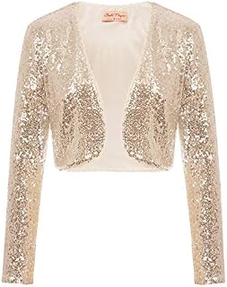 Belle Poque Women Elegant Formal Sequined Long Sleeve Evening Party Shrug Bolero GF570