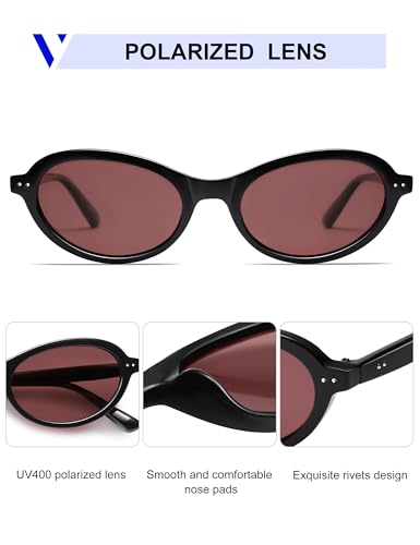 VANLINKER Trendy Oval Polarized Sunglasses for Women Men Small 90s Style Retro Cat Eye Frame Narrow Sleek Design VL98474