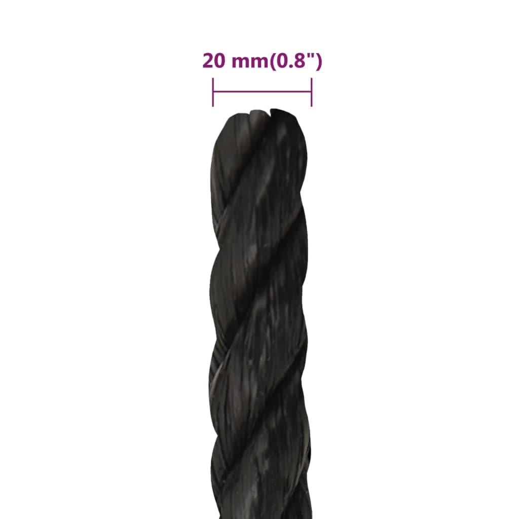 vidaXL Arbeitsseil Bodenarbeitsseil Arbeitsleine Mehrzweckleine Seil Bootsleine Allzweckseil Schnur Tau Leine Gedreht Schwarz 20mm 25m Polypropylen