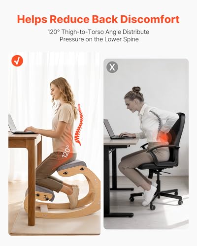 Image of VEVOR Ergonomic Kneeling Chair, Wooden Posture Knee Chair with Adjustable Thick Foam Cushions & Solid Wood Frame, Adjustable Height, Relief for Neck or Back Pain for Home, Office or Meditation, Gray