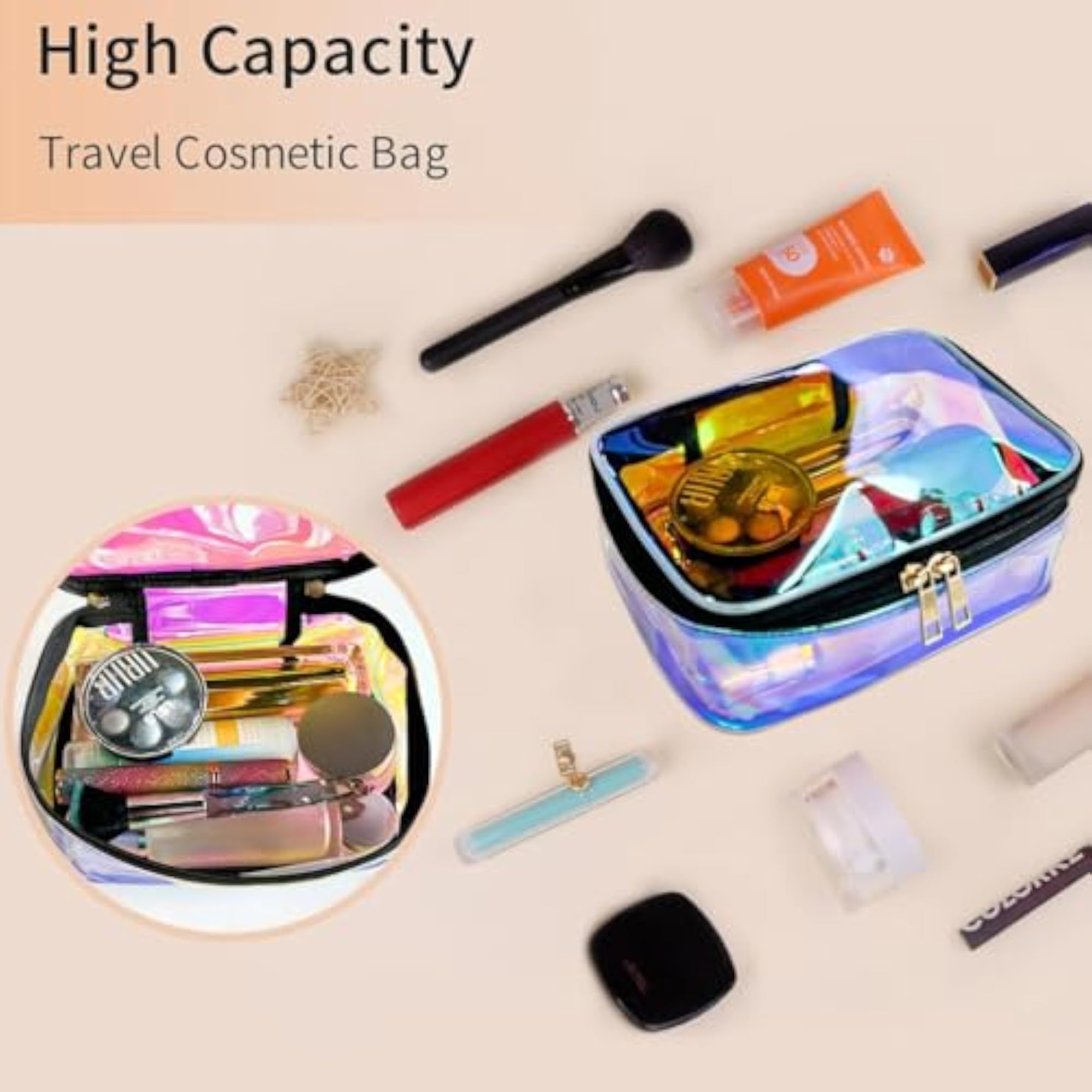 Holographic Clear Cosmetic Travel Pouch, Pack of 2