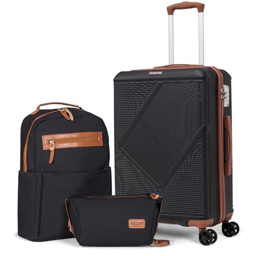 Image of CONCEPTEN Luggage Sets 3 Piece, 20 Inch Carry On Suitcases With Spinner Wheels, Lightweight Travel Luggage With TSA Lock, ABS Hardshell Suitcase (Black)