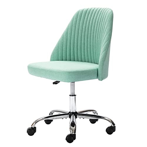 Home Office Desk Chair, Vanity Chair, Modern Adjustable Low Back Rolling Chair, Twill Upholstered Cute Office Chair, Desk Chairs With Wheels For Bedroom, Classroom, Vanity Room (Green) #TOP21