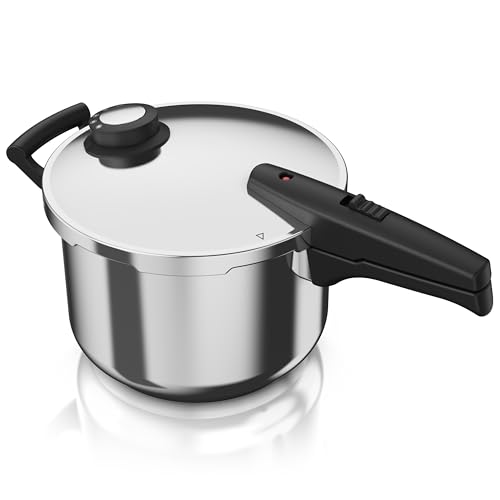 Arendo - Schnellkochtopf Induktion 6l Edelstahl - 3in1 – 6 Liter Fassungsvermögen – induktionsgeeignet – Dampfgaren – Korbeinsatz – integriertes Sicherheitssystem – Druckkochtopf Dampfkochtopf