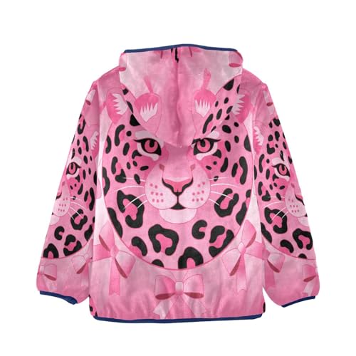 Pink Leopard with Bows Pattern Toddler Fleece Jacket Girl Boys Hooded Fleece Jacket Coat Warm Outwear Zip-up 3-10T2