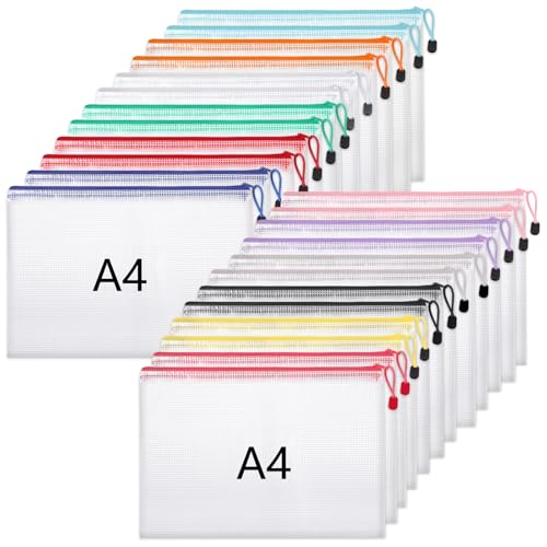 A4 Plastic Wallets 24 Pack Zip Lock Bags Mesh Document Wallet