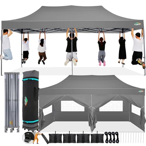 COBIZI Carpa Plegable 3x6 con Pared Lateral,Impermeable Carpa Plegable,Carpas para Exteriores Pergola,Cenadores para Jardin Fiesta Camping Playa (3 por 6m Gris)